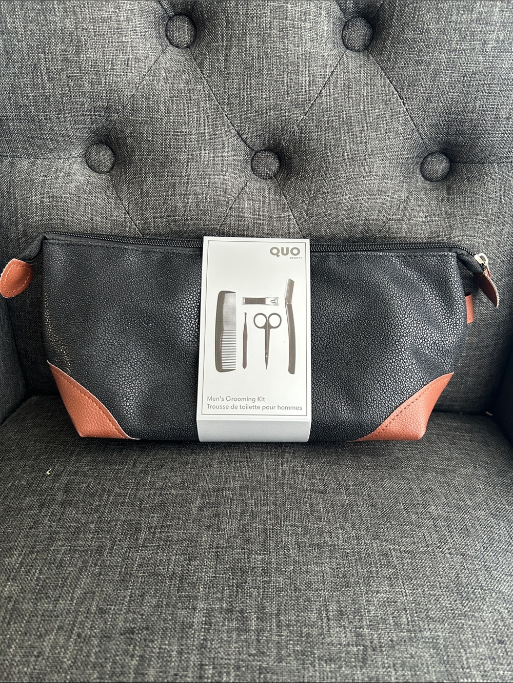 NEW 🆕 Quo Men's Black and Brown Grooming Kit Travel Dopp Bag
